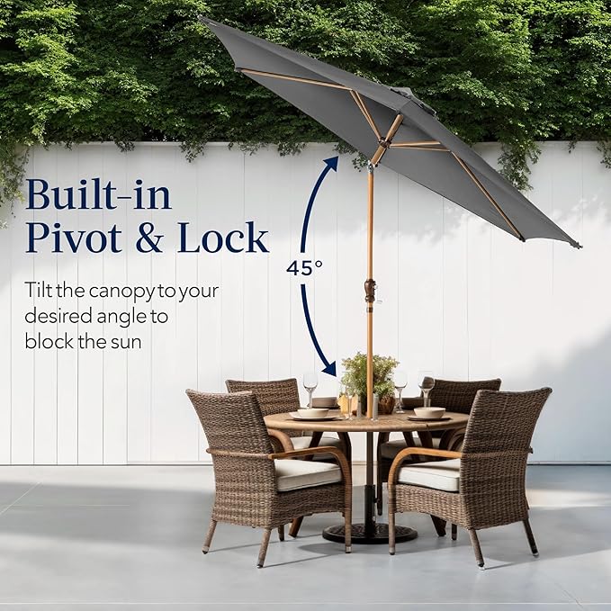 Best Choice Products 10ft Market Umbrella, Outdoor Sun Shade for Backyard, Deck, Poolside, Table w/Woodgrain Pattern, Easy Tilt & Crank - Gray