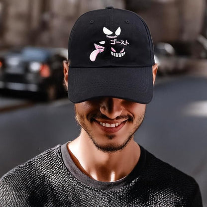 Ghost Type Anime Embroidered Hat - Funny Baseball Hats, Black Baseball Cap for Women Men