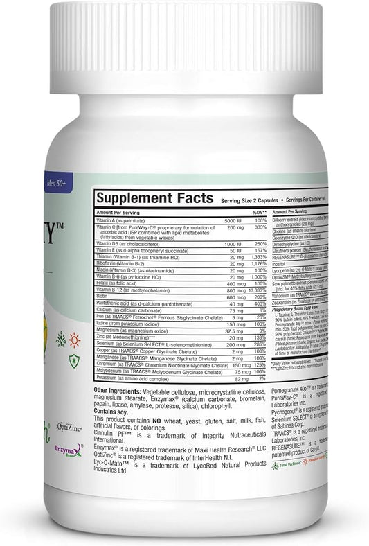 Maxi Health Longevity - Multivitamins & Minerals Supplement for Men Over 50 120 Capsules - Kosher