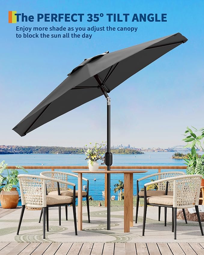 7.5FT Patio Umbrella Outdoor, Market Umbrella, Table Umbrella with Push Button Tilt and Crank, 6 Sturdy Ribs UV Protection Waterproof for Garden, Pool, Deck, Backyard (Grey)