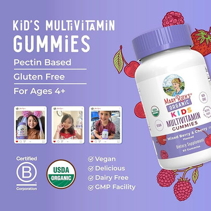 MaryRuth Organics Kids Vitamins | Multi | 1 Month Supply | Kids Multivitamin Gummies for Ages 4+ | Vegan | Only 2 Gummies a Day | 60 Count