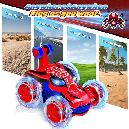 Kids Toys Spider RC Car for Boys 4-7 - Cool Spider Monster Remote Control Crawler Toy 360° Flip Fast Stunt & 4WD Light Up Wheel - Fun Boy Gift Idea for Birthday Chirstmas Stuff Age 3 4 5 6 7 8