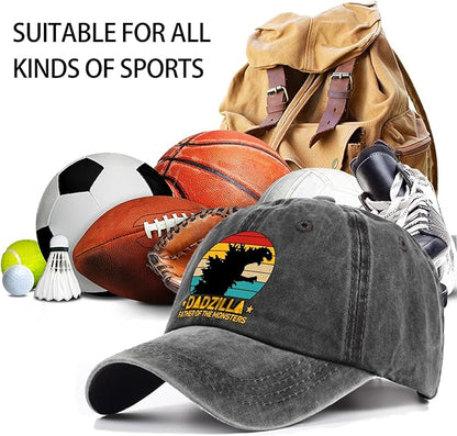 Father of The Monsters Funny Distressed Washed Black Baseball Cap, Vintage Adjustable Cotton Cap, Birthday Appreciate Gifts for Brother Dad Grandpa, Christmas Thanking You Gifts for Dad Uncle