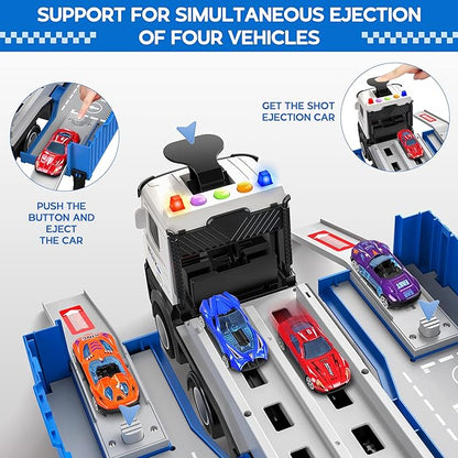 Carrier Truck Race Track Toddlers Toys, Foldable 3 Layer Track Playset, Toy Truck Transport Car Carrier & 8 Race Cars, Truck Car Kids Toys Xmas Gifts for Age 3 4 5 6+ Years Old Boys Girls