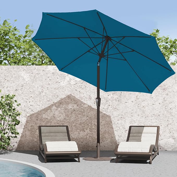 PatioKingdom 9FT Patio Outdoor Umbrella-UPF 50+ Sun Shade with Wind Vent, Push-Button Tilt & Smooth Crank Lift, Rust-Resistant Fiberglass Frame for Garden, Backyard,Yard