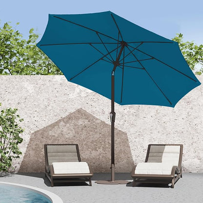 PatioKingdom 9FT Patio Outdoor Umbrella-UPF 50+ Sun Shade with Wind Vent, Push-Button Tilt & Smooth Crank Lift, Rust-Resistant Fiberglass Frame for Garden, Backyard,Yard