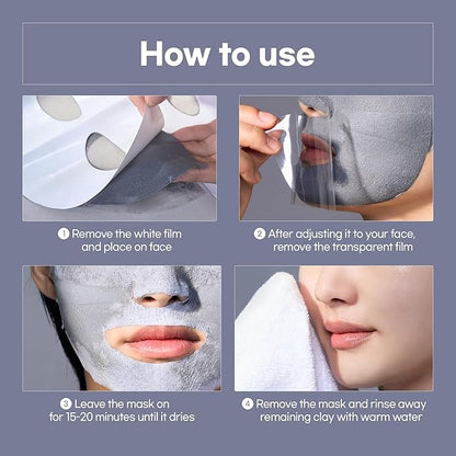Pore Reset Mud Mask, No Tools and Brush Needed, Bentonite Clay Sheet Mask, 4+1 Pack