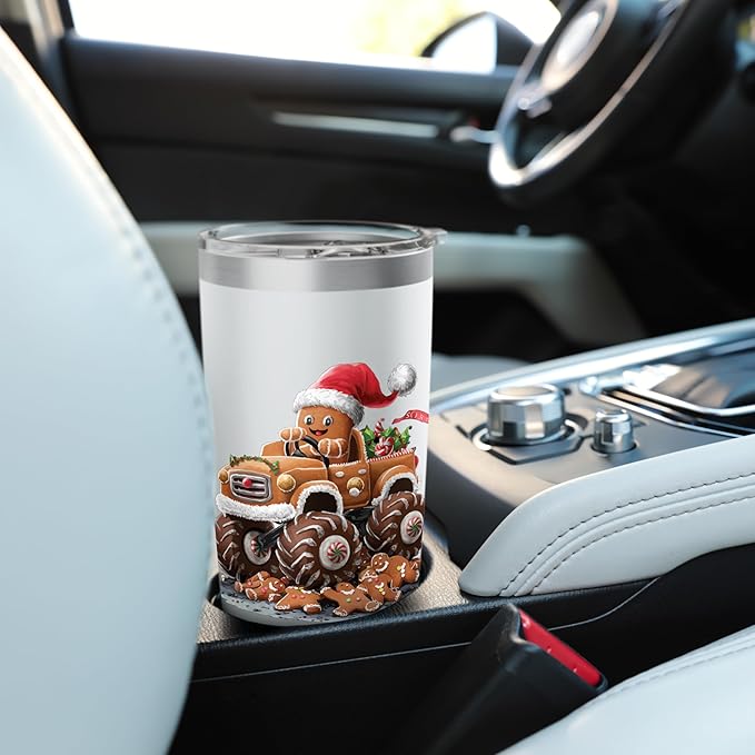 Funny Monster Truck Gingerbread Man Baking Christmas Cookies Stainless Steel Insulated Tumbler