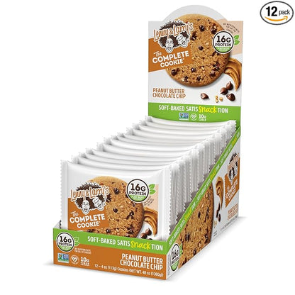 Lenny & Larry's The Complete Cookie, Peanut Butter Chocolate Chip, Soft Baked, 16g Plant Protein, Vegan, Non-GMO, 4 Ounce Cookie (Pack of 12)