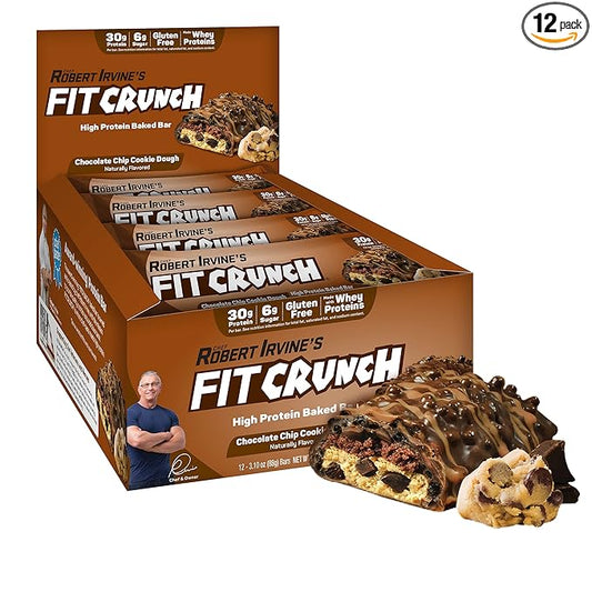 FITCRUNCH Full Size Protein Bars, 6-Layer Baked Bar, 6g of Sugar, Gluten Free & Soft Cake Core (Chocolate Chip Cookie Dough)