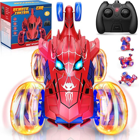 Remote Control Car, RC Car Toys for Boys Ages 3-10, Fast Stunt Monster Truck with 360° Rotating & 4WD Wheel Lights, 2.4Ghz RC Hobby Crawler, Cool Toys Birthday Gifts for 4 5 6 7 8 9 10 Year Olds Kids