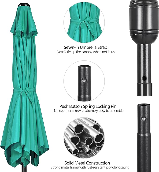 Yaheetech 7.5FT Patio Umbrella Outdoor Table Umbrella Canopy Market Umbrella with Push Button Tilt & Crank for Garden/Lawn/Deck/Backyard, 6 Ribs, Turquoise