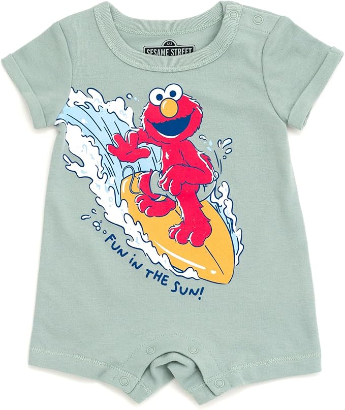 Sesame Street Elmo Cookie Monster Big Bird Romper and Bucket Sun Hat Newborn to Toddler