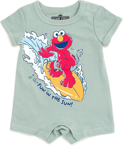 Sesame Street Elmo Cookie Monster Big Bird Romper and Bucket Sun Hat Newborn to Toddler