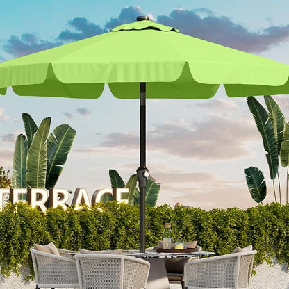 9FT Patio Umbrella Table Market Umbrella w/Tilt and Crank Outdoor Umbrellas for Garden, Deck, Backyard, Pool and Beach, Apple Green