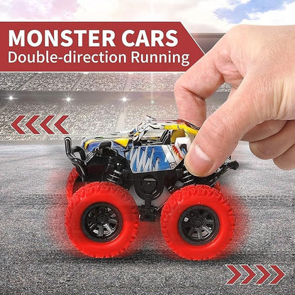 M SANMERSEN Monster Truck Toys for Ages 2-4, Friction Cars for Toddlers 1-3 Push and Go 360° Rotating Stunt Car for 2+ Year Old Boys Girls Gifts (2 Pack - Red and Yellow)
