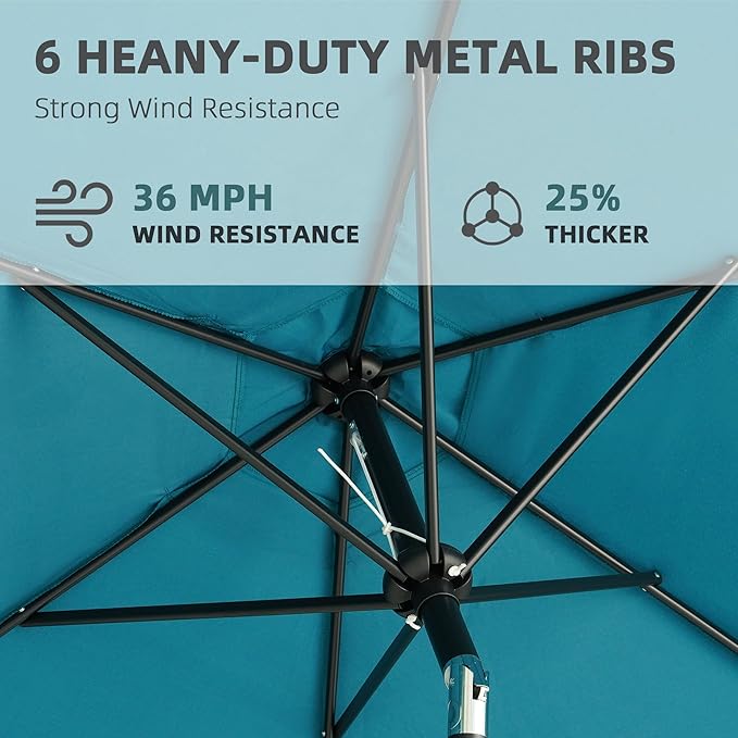 9FT Outdoor Patio Umbrella with Push Button Tilt and Crank, Beach Umbrella for Sun Shades, Market Umbrella with 6 Sturdy Metal Ribs, UV Resistant Waterproof for Garden, Backyard, Deck, Pool