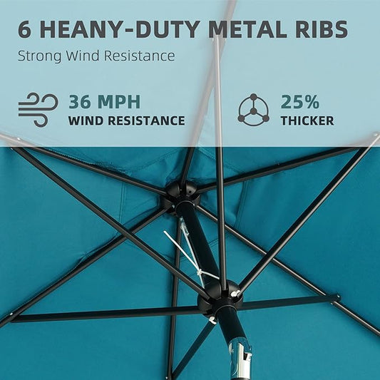 9FT Outdoor Patio Umbrella with Push Button Tilt and Crank, Beach Umbrella for Sun Shades, Market Umbrella with 6 Sturdy Metal Ribs, UV Resistant Waterproof for Garden, Backyard, Deck, Pool