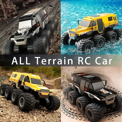 8WD Amphibious Monster Truck, 2.4G Off Road Waterproof 1:12 Big Remote Control Car for Boys, All Terrain RC Cars Toys for 7 8 9 10 11 12 Year Old Boys/Girls, Gift Birthday Christmas-Yellow