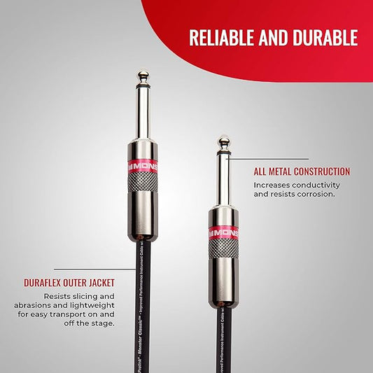 Monster Prolink Classic Instrument Guitar Cable - 12 ft Straight to Straight Instrument Cable. All Metal & Duraflex Outer Jacket. 90% Copper Braided Shield Monster Instrument Cable