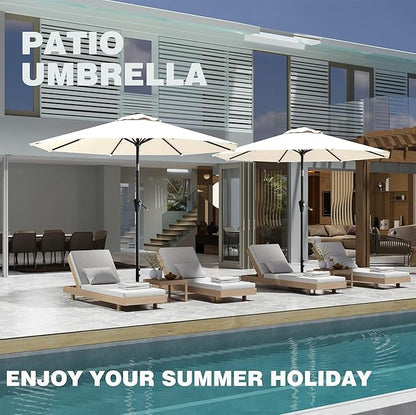 9 FT Patio Umbrella for Outdoor, Outdoor Umbrella with Push Button Tilt and Crank, Outdoor Patio Umbrellas with 8 Sturdy Ribs for Market, Garden, Deck, Backyard, Pool (Cream-white)
