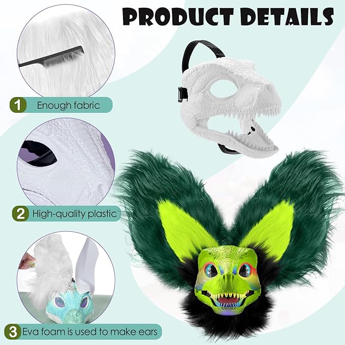 13 Pcs DIY Dino Mask Kit Hard Plastic Dinosaur Mask Furry Therian Dino Costume Kit Animal Dinosaur Party Costume