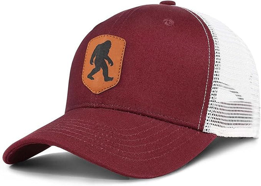 Mesh Bigfoot Hat Leather Cap for Men- Great Snapback Closure Sasquatch Hat for Hunting & Hiking