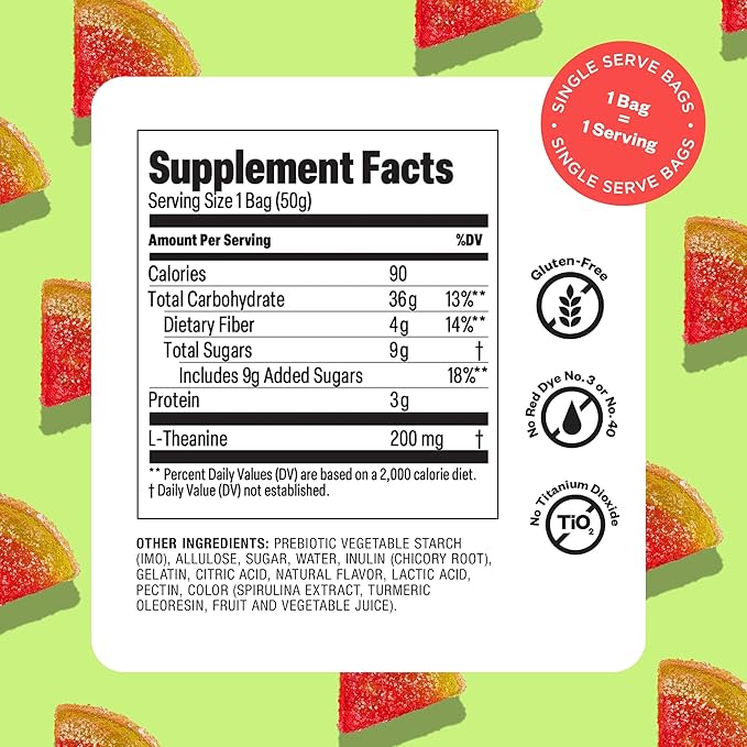 Tandy Mellow Melons L-Theanine Gummies I Relaxation Gummies with Refreshing Watermelon Flavor I Calming Gummies for Adults I Gluten-Free Fast-Acting Dietary Supplement Gummy I 6-Pack