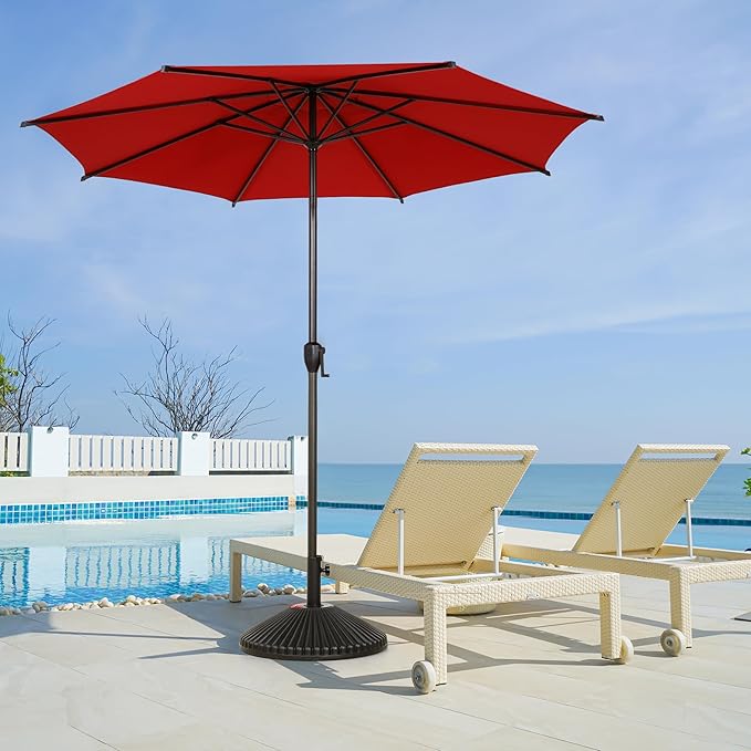 Abba Patio 11FT Lyon Outdoor Patio Umbrella Outdoor Table Umbrella with Push Button Tilt and Crank Market Umbrella 8 Sturdy Ribs UV Protection Waterproof for Garden Deck Backyard Pool Dark Red