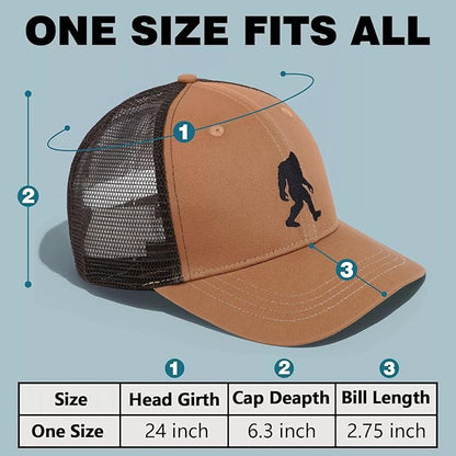 Mesh Bigfoot Hat Leather Cap for Men- Great Snapback Closure Sasquatch Hat for Hunting & Hiking