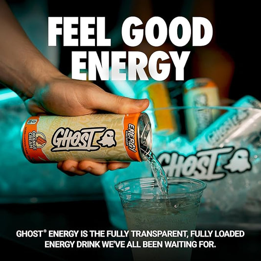 GHOST Energy Drink - 24-Pack, Orange Cream, 8.4oz - Energy & Focus & No Artificial Colors - 100mg of Natural Caffeine, L-Carnitine & Taurine - Gluten-Free & Vegan