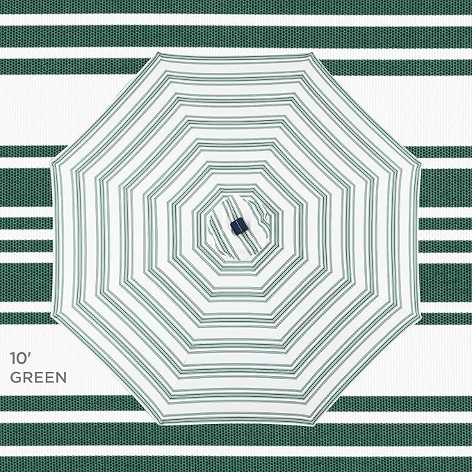 Best Choice Products 10ft Solar Polyester LED Lighted Patio Umbrella w/Tilt Adjustment and UV-Resistant Fabric - Striped Green