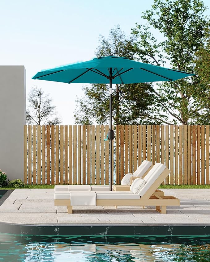10FT Patio Umbrella Outdoor, Market Umbrella, Table Umbrella with Push Button Tilt and Crank, 8 Sturdy Ribs UV Protection Waterproof for Garden, Pool, Deck, Backyard (Turquoise Blue)