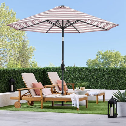 Best Choice Products 10ft Solar Polyester LED Lighted Patio Umbrella w/Tilt Adjustment and UV-Resistant Fabric - Striped Burgundy