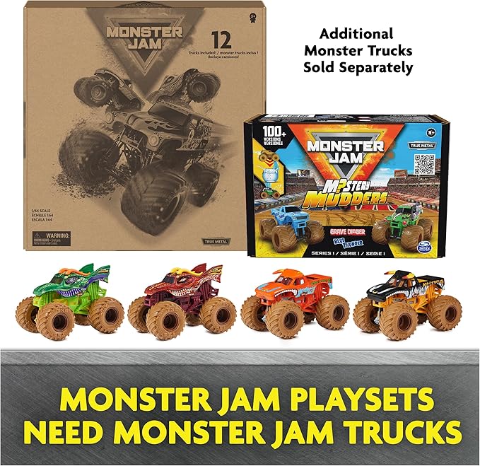 Monster Jam, Official 12-Pack of 1:64 Scale Die-Cast Monster Trucks for Boys and Girls, Kids Toys for Ages 4 and Up, Amazon Exclusive
