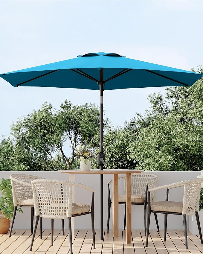 7.5FT Patio Umbrella Outdoor, Market Umbrella, Table Umbrella with Push Button Tilt and Crank, 6 Sturdy Ribs UV Protection Waterproof for Garden, Pool, Deck, Backyard (Turquoise Blue)
