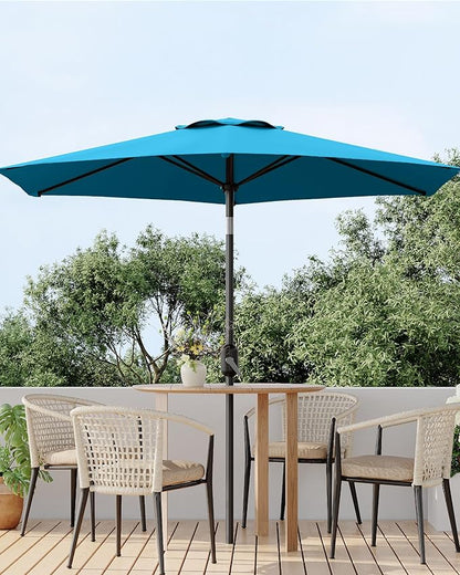7.5FT Patio Umbrella Outdoor, Market Umbrella, Table Umbrella with Push Button Tilt and Crank, 6 Sturdy Ribs UV Protection Waterproof for Garden, Pool, Deck, Backyard (Turquoise Blue)