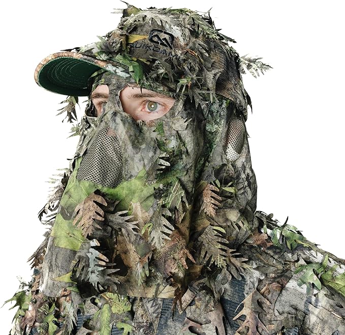 QuikCamo Lightweight 3D Leafy Camo Face Mask & Hat for Hunting, OSFM Adjustable Camouflage Hat, Mossy Oak & Realtree