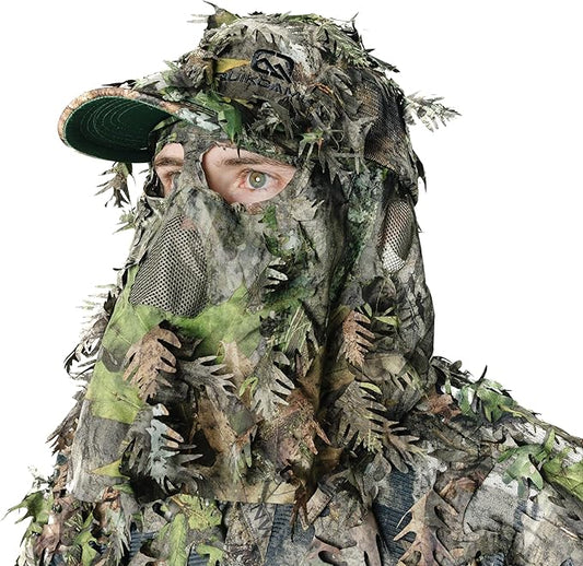QuikCamo Lightweight 3D Leafy Camo Face Mask & Hat for Hunting, OSFM Adjustable Camouflage Hat, Mossy Oak & Realtree