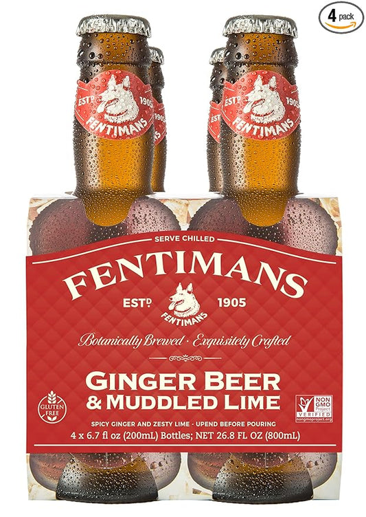 Fentimans Sparkling Ginger Beer & Muddled Lime - Ginger Beer Non Alcoholic, Ginger Ale, Mixer, Craft Soda, No Artificial Flavors - 6.7 Fl Oz (4 Pack)