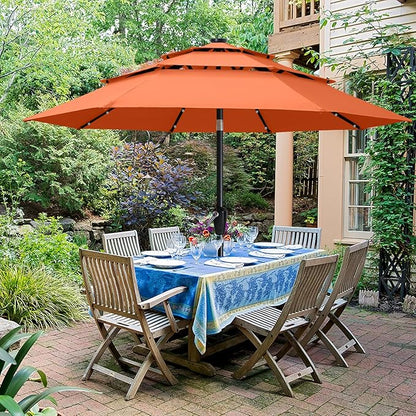 ABCCANOPY Solar Led Patio Umbrellas 3-Tiers 9FT (Orange)