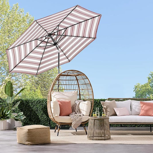 Best Choice Products 10ft Solar Polyester LED Lighted Patio Umbrella w/Tilt Adjustment and UV-Resistant Fabric - Striped Burgundy