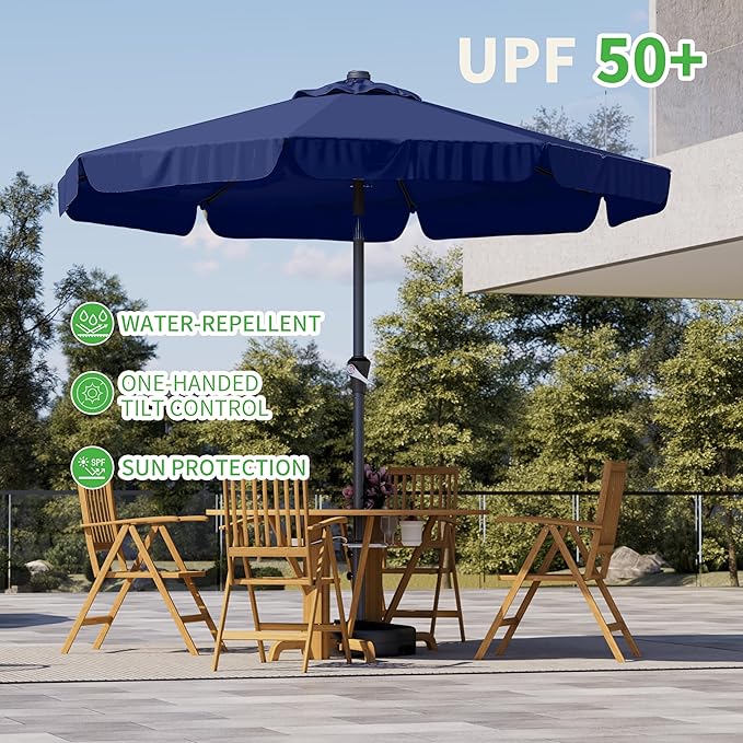10FT Patio Umbrella Table Market Umbrella w/Tilt and Crank Outdoor Umbrellas for Garden, Deck, Backyard, Pool and Beach, Navy