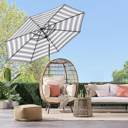Best Choice Products 10ft Solar Polyester LED Lighted Patio Umbrella w/Tilt Adjustment and UV-Resistant Fabric - Striped Navy Blue