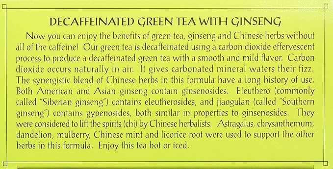 Triple Leaf Tea, Decaf Green Tea with Ginseng, 20 Tea Bags (Pack of 6)