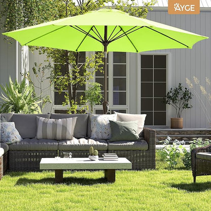 Ayge 9FT Large Outdoor Patio Umbrella Market Table Umbrella-UV Resistant, Easy Push Button Tilt and Crank, 8 Sturdy Fiberglass Ribs Heavy-Duty Pool Umbrella for Deck, Backyard,Garden