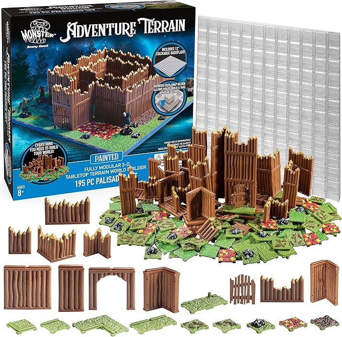 Monster Adventure Terrain 195Pc Painted Palisade Base Set- Fully Modular, Stackable 3D Tabletop World Builder - Perfect for DND Dungeons Dragons, Pathfinder, & All RPG Games, Gift