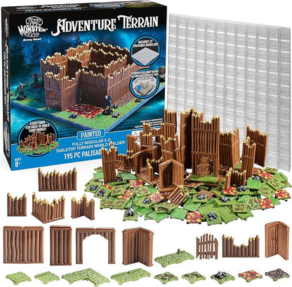 Monster Adventure Terrain 195Pc Painted Palisade Base Set- Fully Modular, Stackable 3D Tabletop World Builder - Perfect for DND Dungeons Dragons, Pathfinder, & All RPG Games, Gift