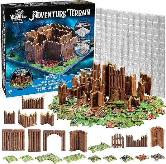 Monster Adventure Terrain 195Pc Painted Palisade Base Set- Fully Modular, Stackable 3D Tabletop World Builder - Perfect for DND Dungeons Dragons, Pathfinder, & All RPG Games, Gift