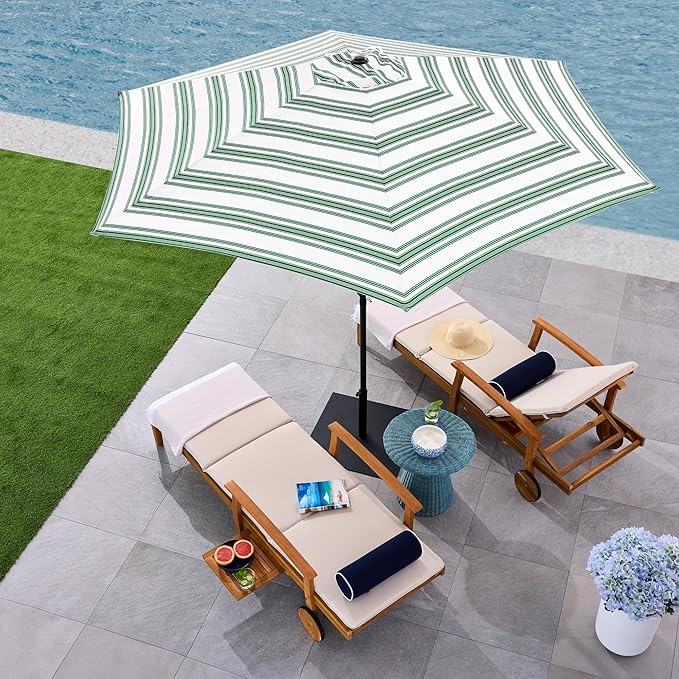 Best Choice Products 10ft Outdoor Steel Polyester Market Patio Umbrella w/Crank, Easy Push Button, Tilt, Table Compatible - Striped Green